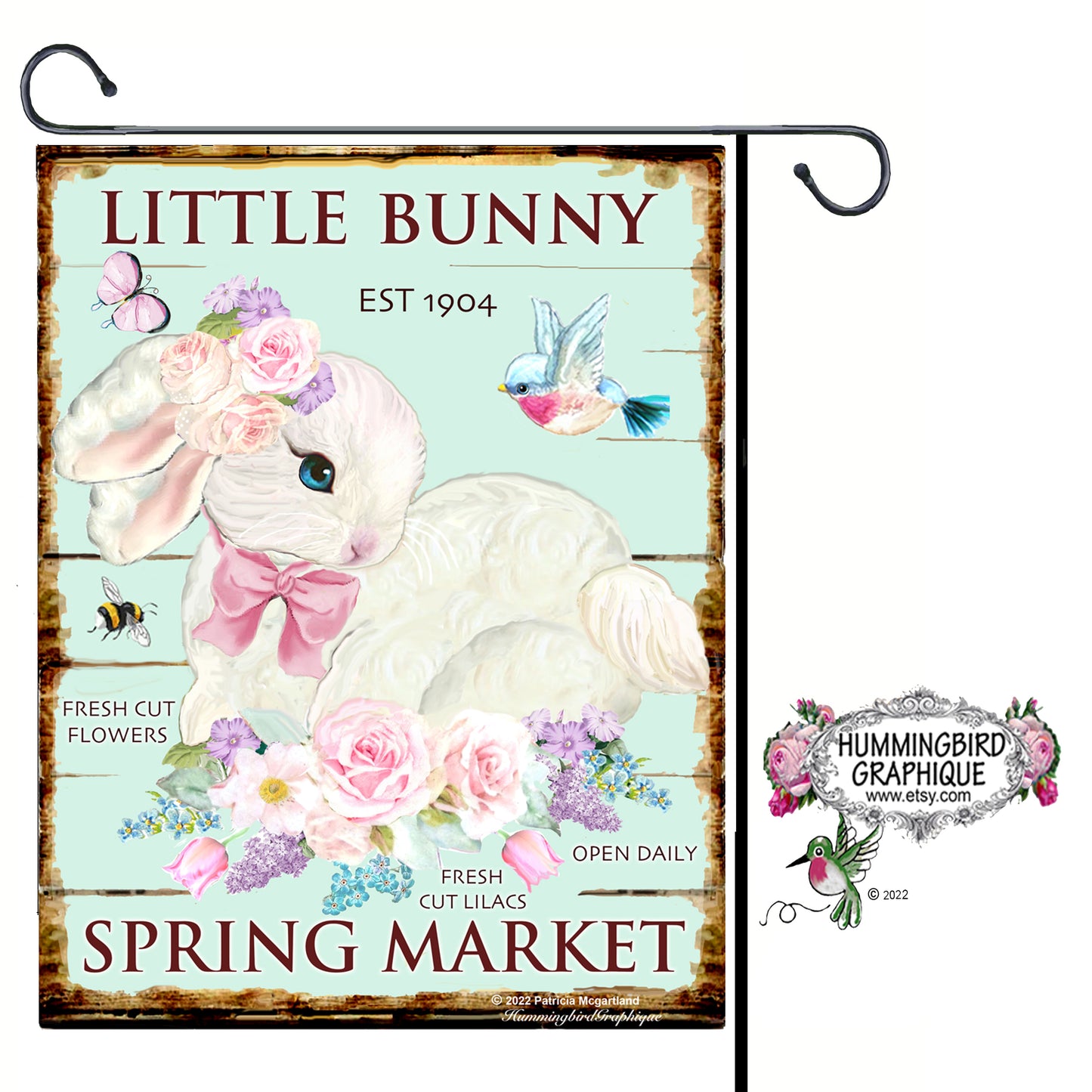 1087R LITTLE BUNNY SPRING MARKET PANNEAU LILAS FREST COUPE - LAPINS