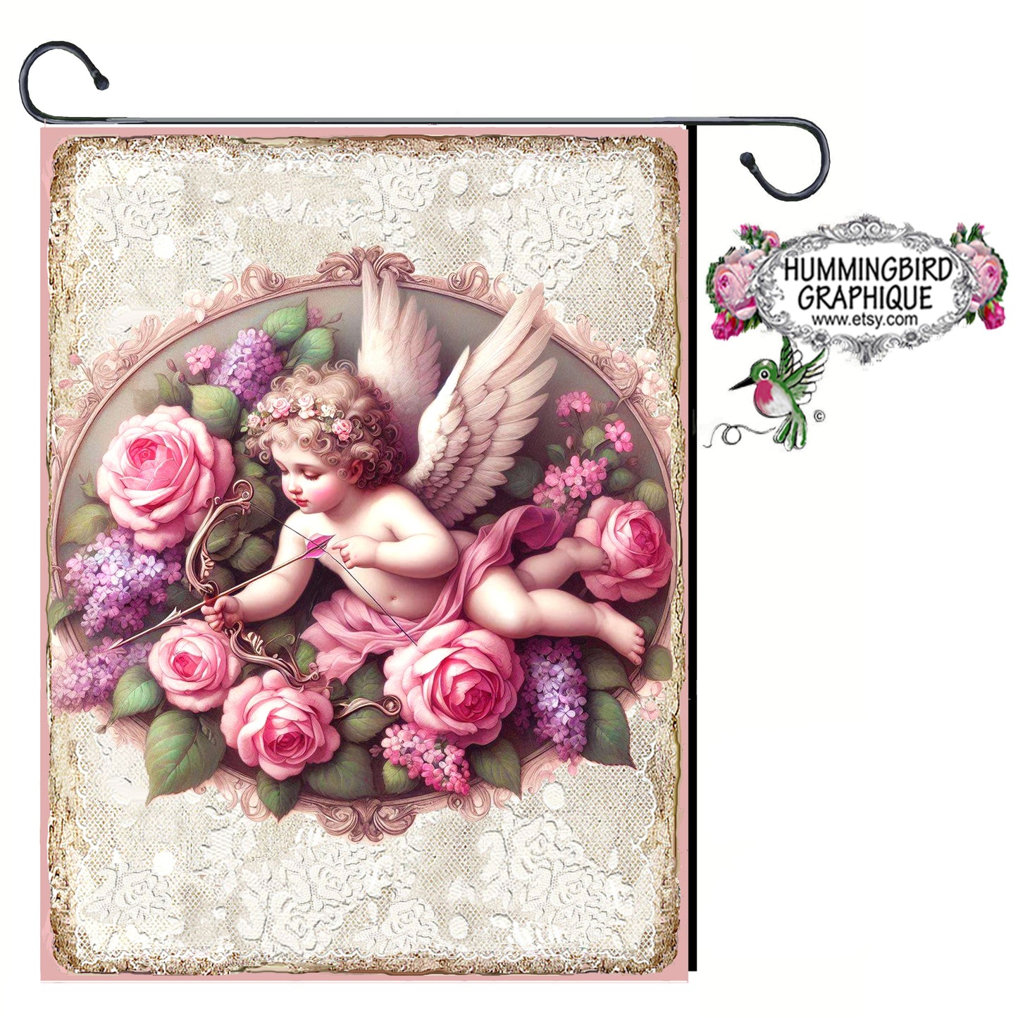 #1222CC BEAUTIFUL CUPID WITH BOW AND ARROW AND BEAUTIFUL ROSES - BEAUTIFUL SHABBY IMAGE