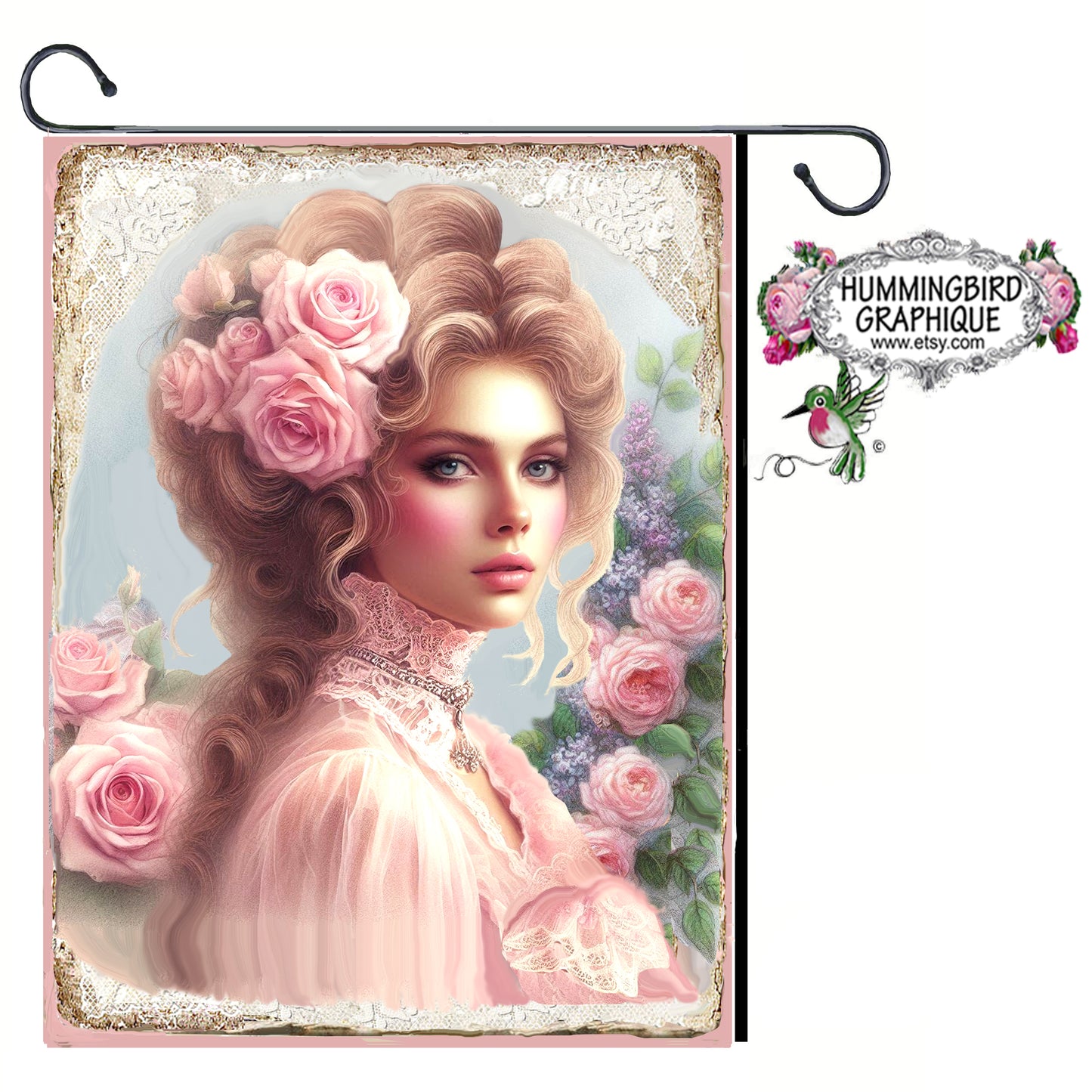 #1222X BEAUTIFUL VICTORIAN LADY WITH LILACS AND ROSES - BEAUTIFUL SHABBY IMAGE