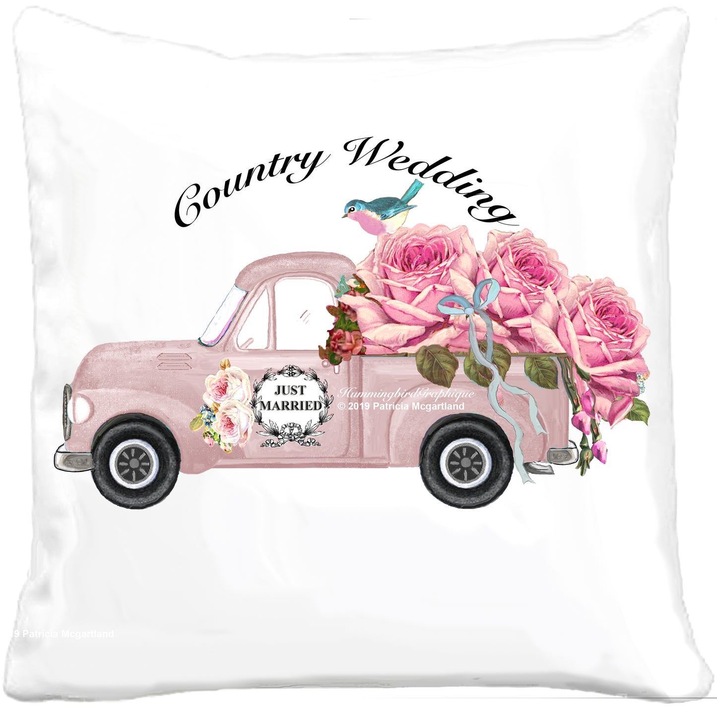 #490 COUNTRY WEDDING JUST MARRIED PINK TRUCK WITH BLUEBIRD - COUNTRY IMAGE