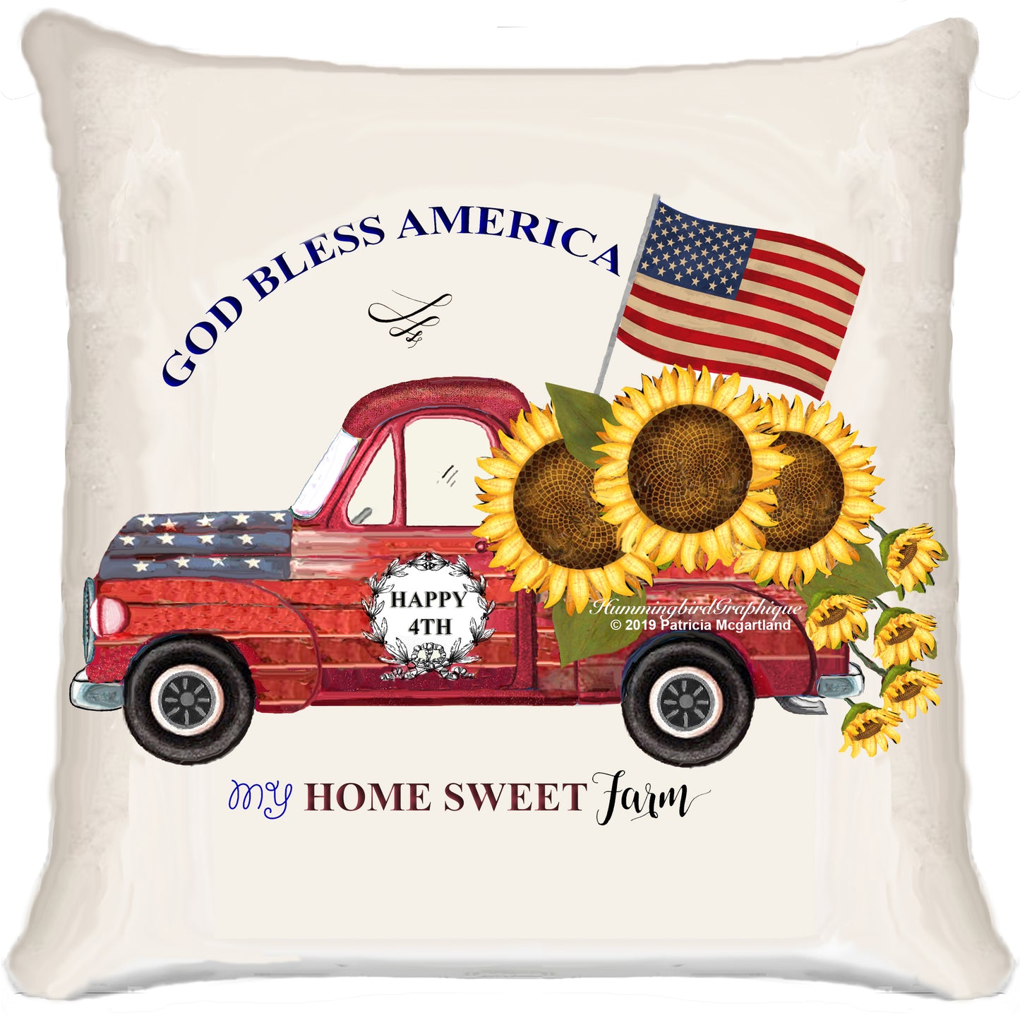 #494 GOD BLESS AMERICA PATRIOT TRUCK WITH SUNFLOWERS - COUNTRY IMAGE