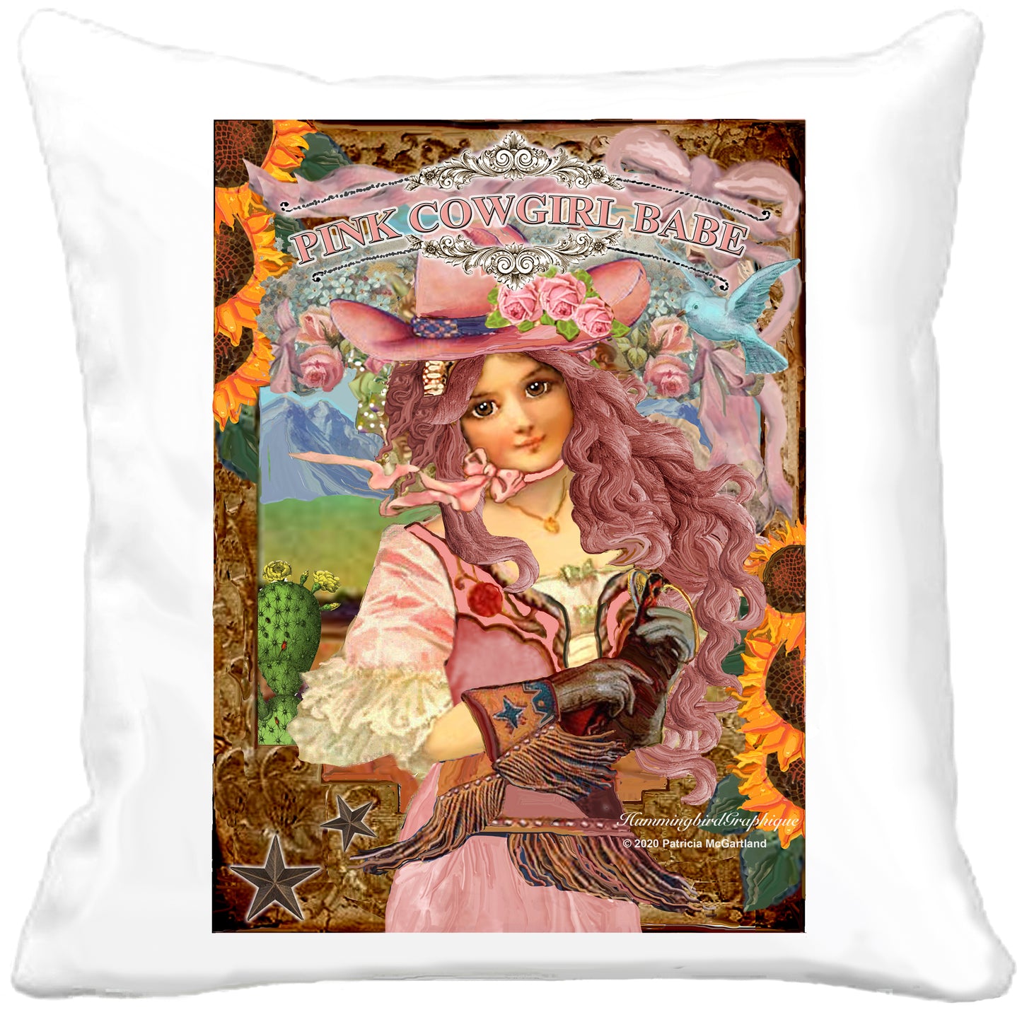 #987 PINK COWGIRL BABY WITH BLUEBIRD SUNFLOWERS AND CACTUS- COWGIRL