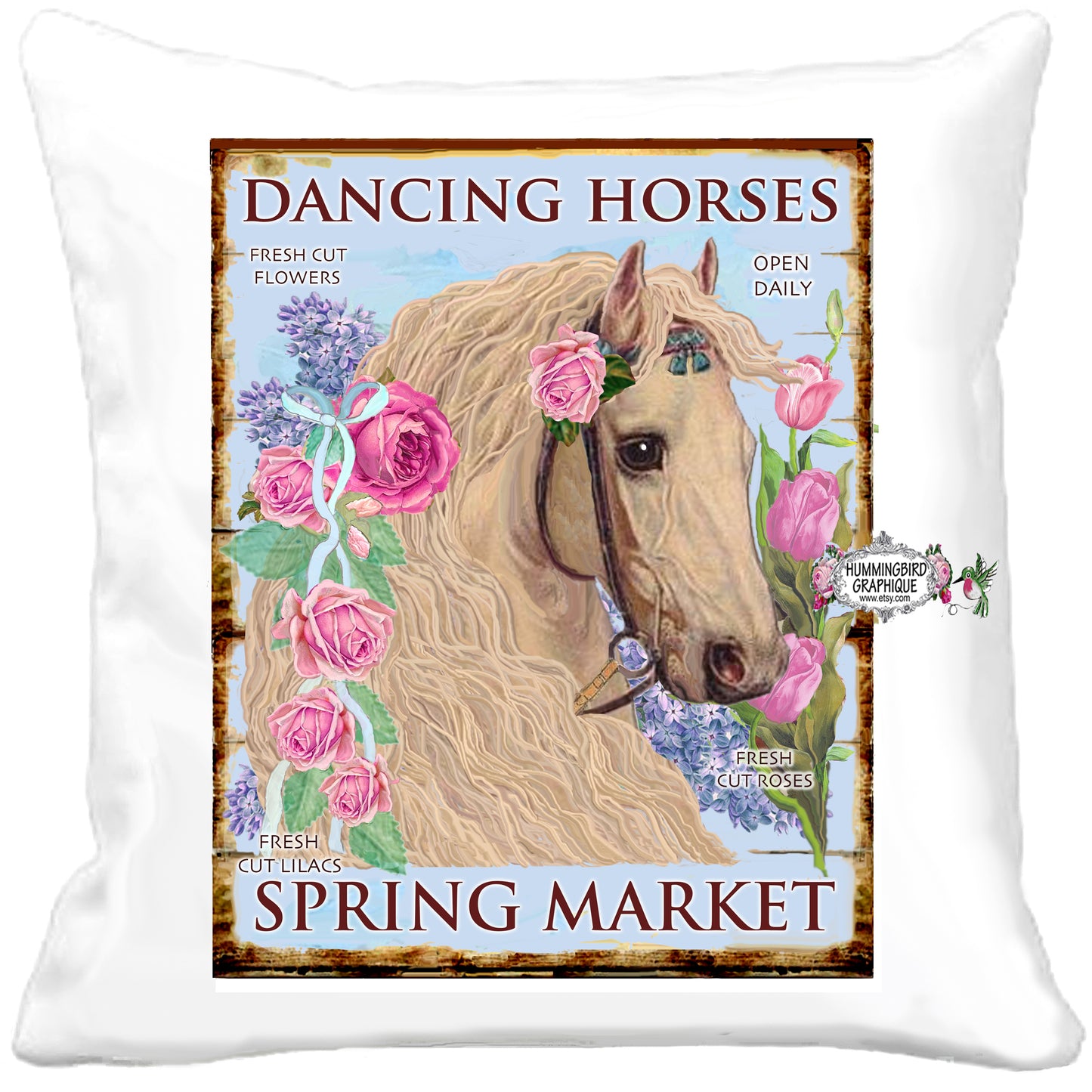 #1176 DANCING HORSES SPRING MARKET WOODEN SIGN - COUNTRY IMAGE