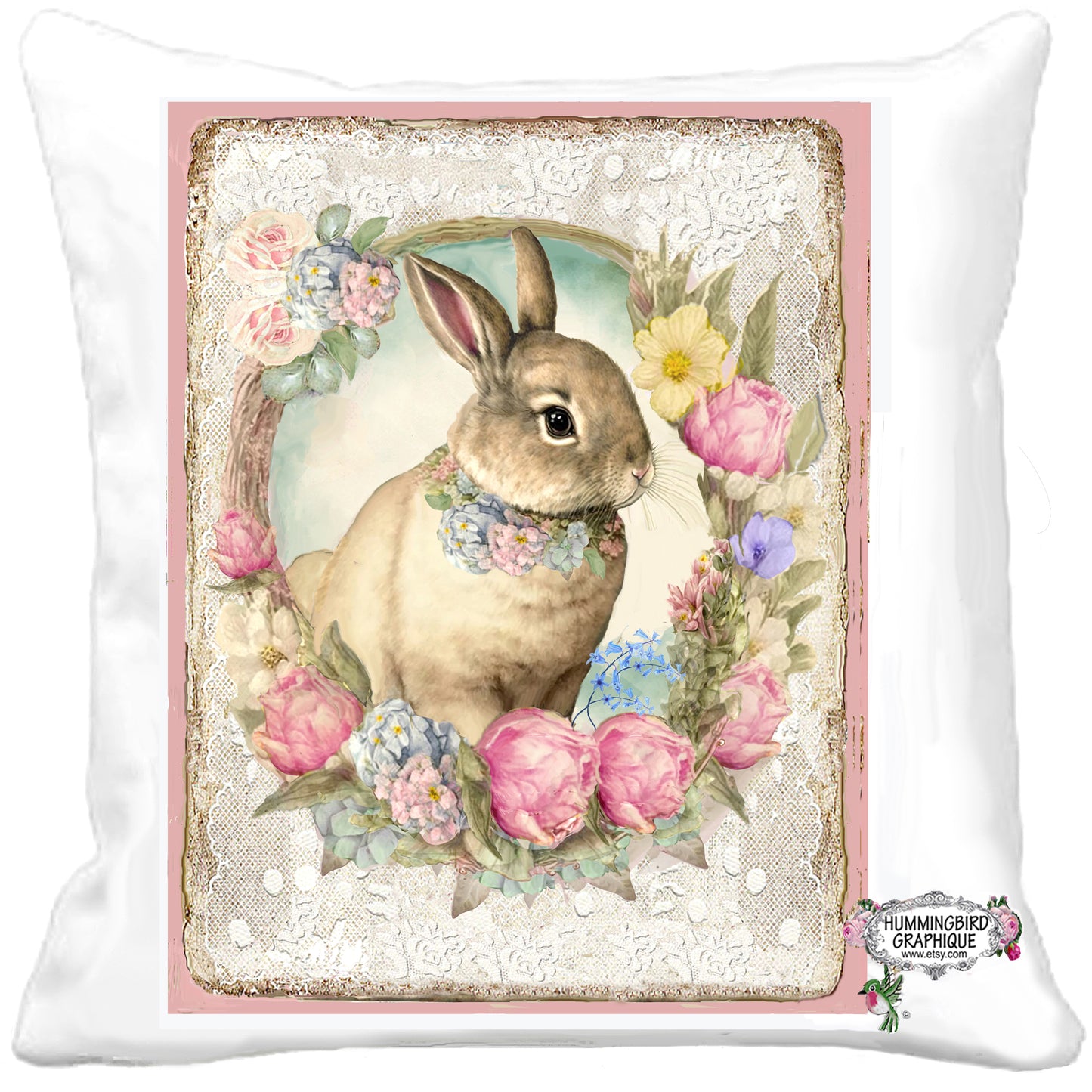 #1228 BEAUTIFUL EASTER BUNNY WITH TULIPS DAFFODILS ROSES - BUNNIES