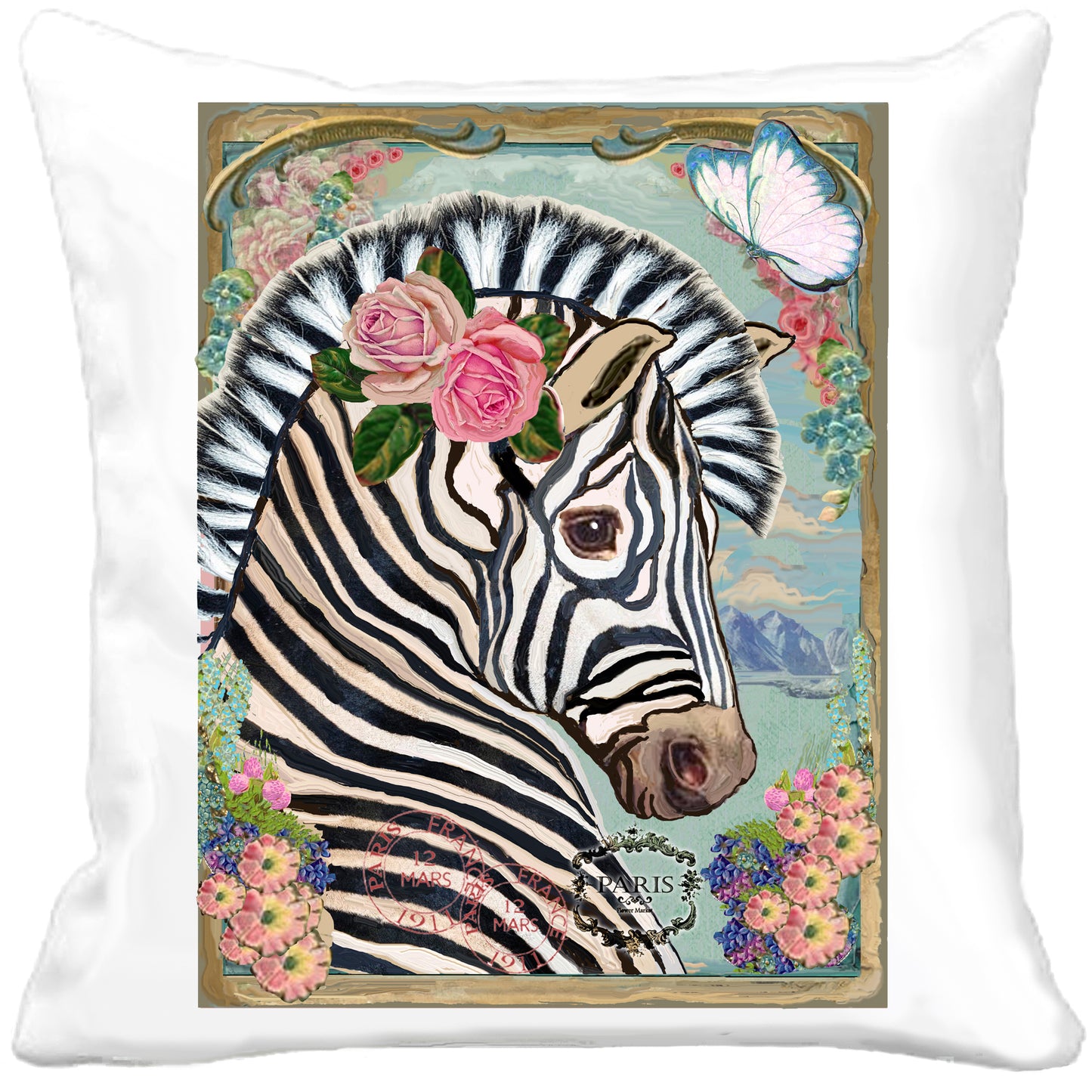 #605 BEAUTIFUL ZEBRA WITH ROSES - ANIMALS