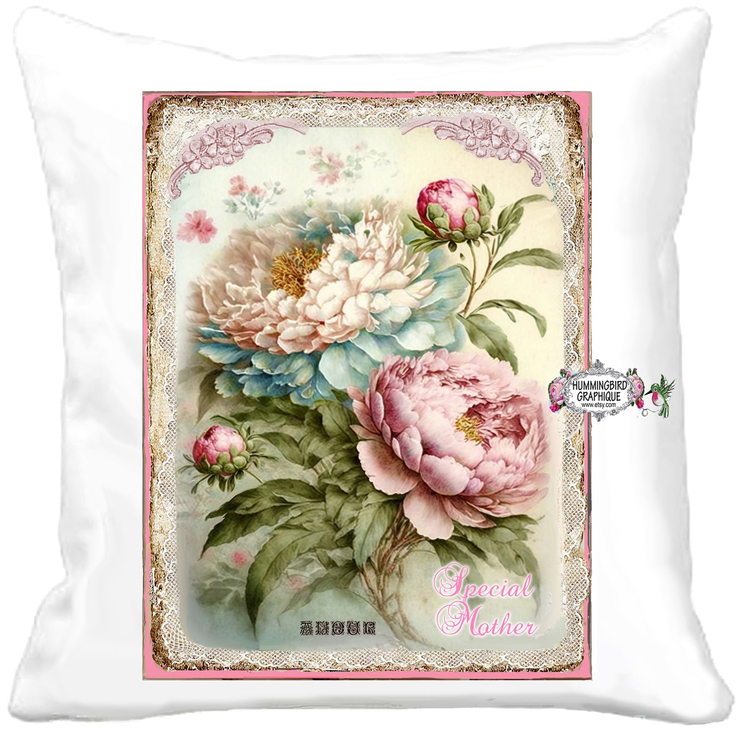 #1179 BEAUTIFUL PEONIES AND LACE SPECIAL MOTHER - BEAUTIFUL SHABBY IMAGE