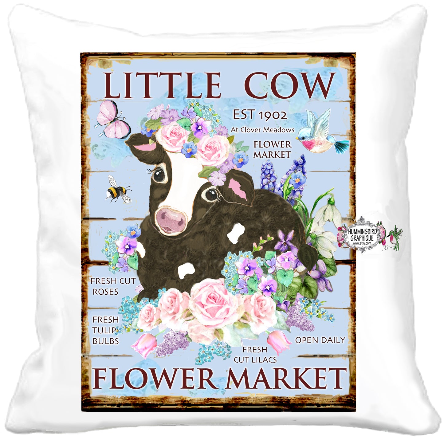 #1178 LITTLE COW FLOWER MARKET FRESH TULIIP BULBS WOODEN SIGN - COUNTRY IMAGE