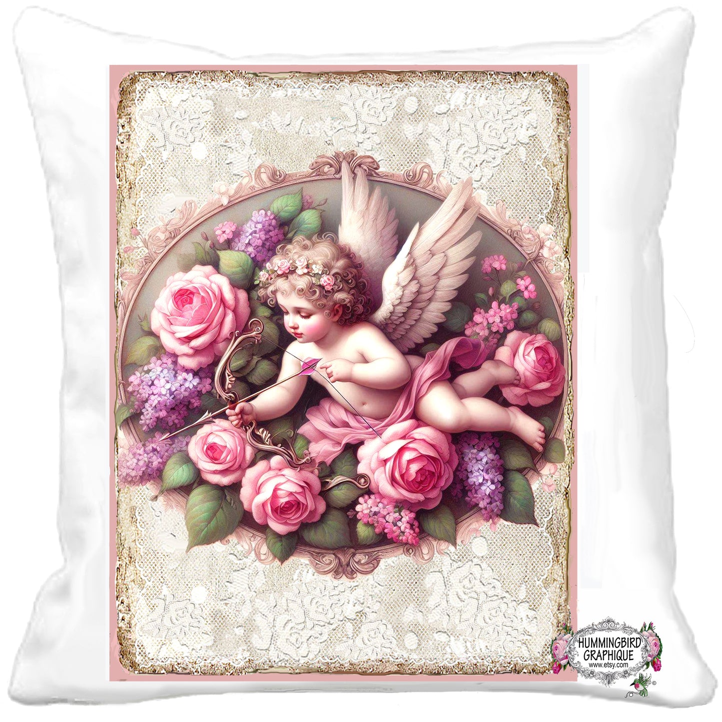 #1222CC BEAUTIFUL CUPID WITH BOW AND ARROW AND BEAUTIFUL ROSES - BEAUTIFUL SHABBY IMAGE