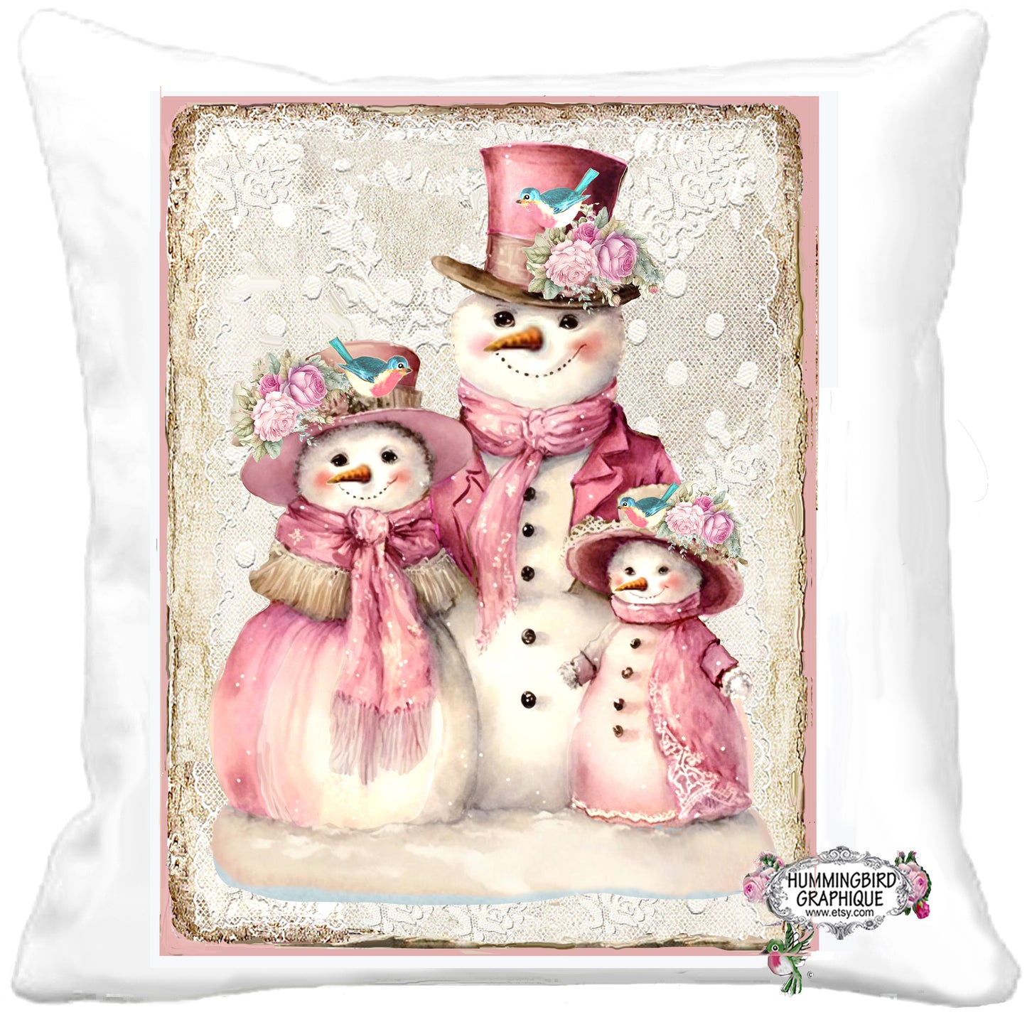 #1222S PRECIOUS SNOWMAN FAMILY WITH BLUEBIRD - CHRISTMAS