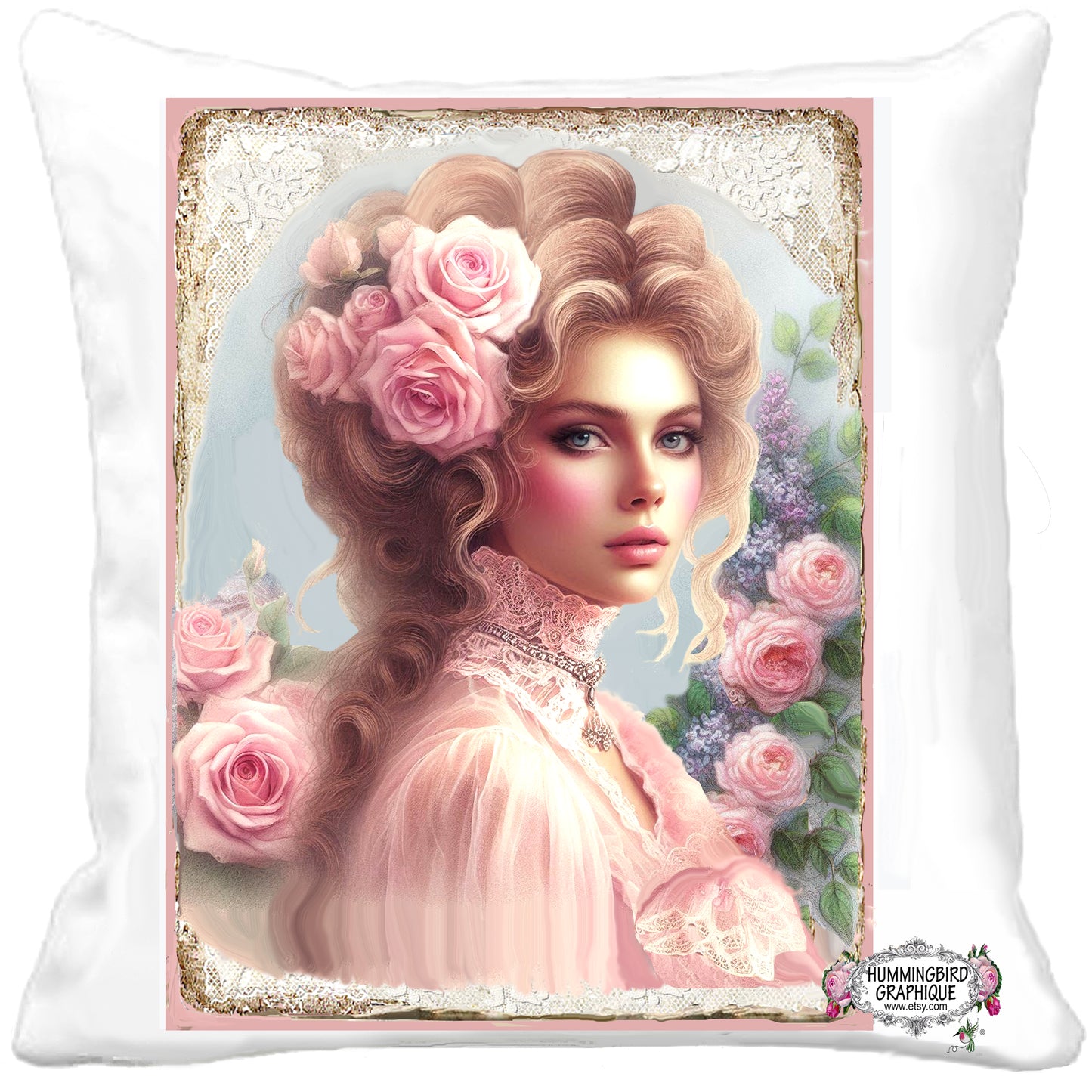 #1222X BEAUTIFUL VICTORIAN LADY WITH LILACS AND ROSES - BEAUTIFUL SHABBY IMAGE