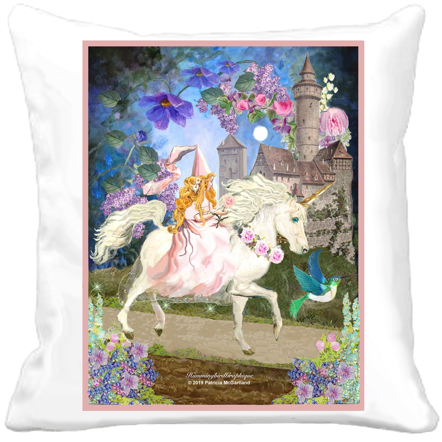 #481 BEAUTIFUL PRINCESS RIDING A UNICORN IN ENCHANTED FOREST- BEAUTIFUL SHABBY IMAGE