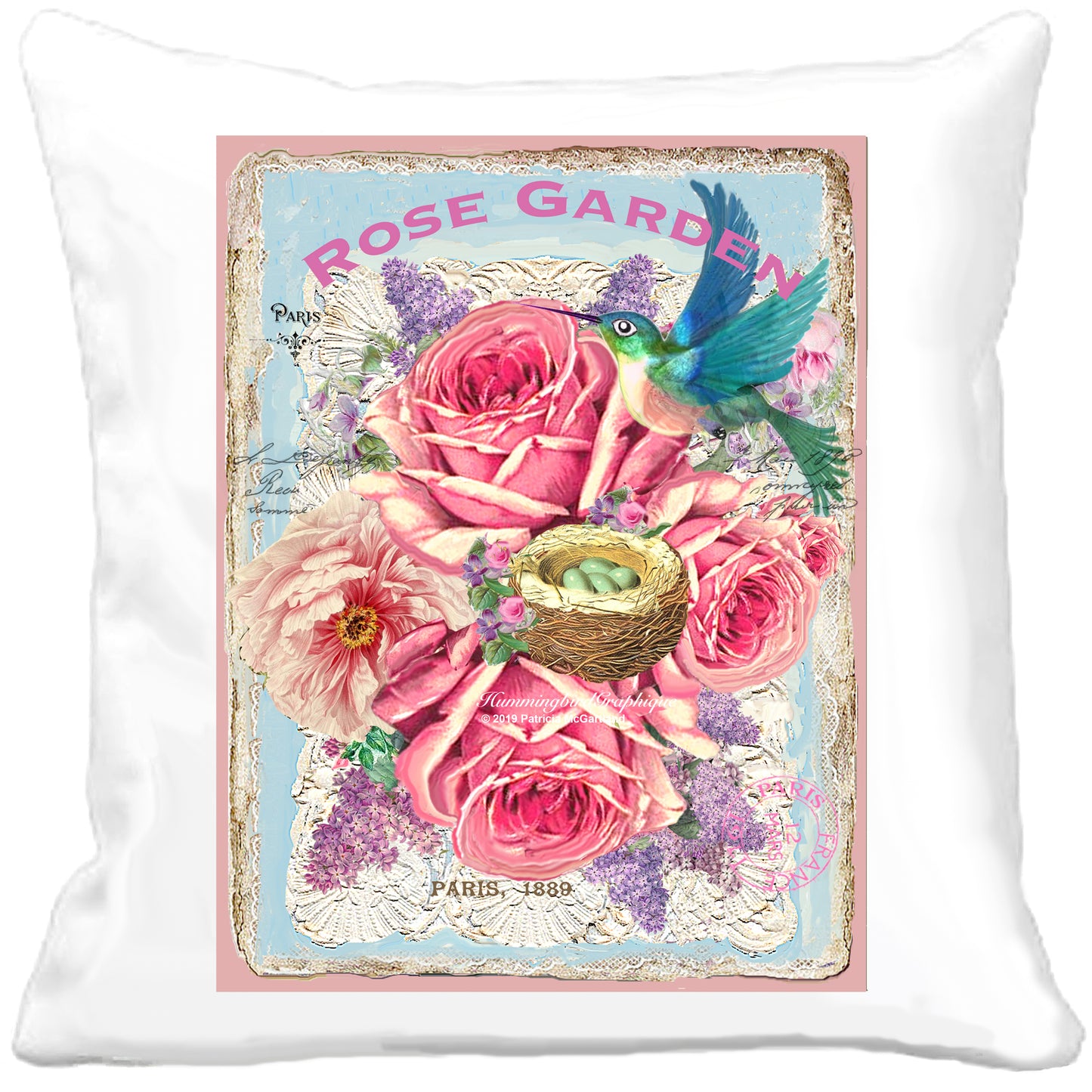 #461 ROSE GARDEN WITH HUMMINGBIRD - BEAUTIFUL SHABBY IMAGE