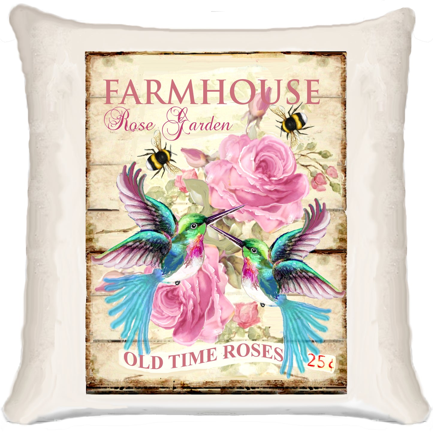 #491 FARMHOUSE ROSE GARDEN HUMMINGBIRD WOOD SIGN - COUNTRY IMAGE