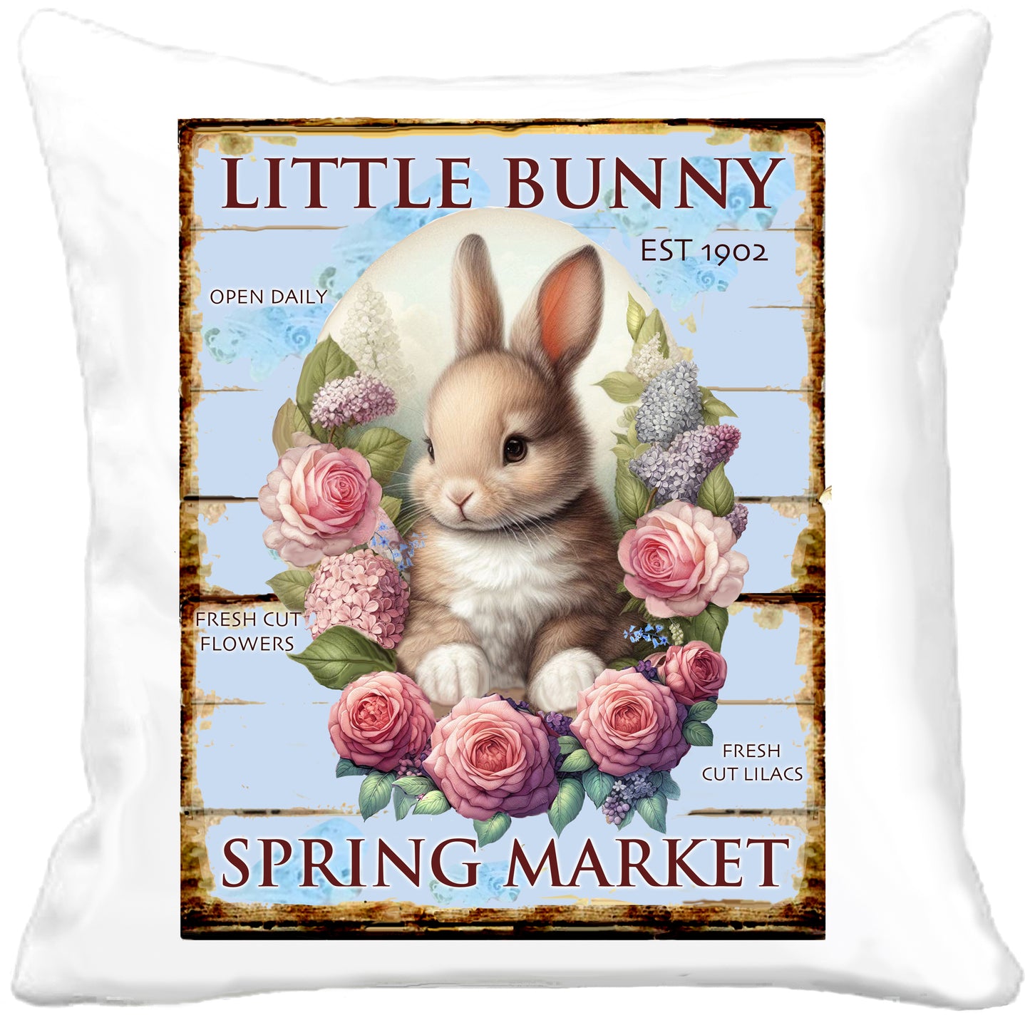 #1087BB COUNTRY LITTLE BABY BUNNY WITH ROSES AND LILACS WOOD SPRING MARKET SIGN- COUNTRY