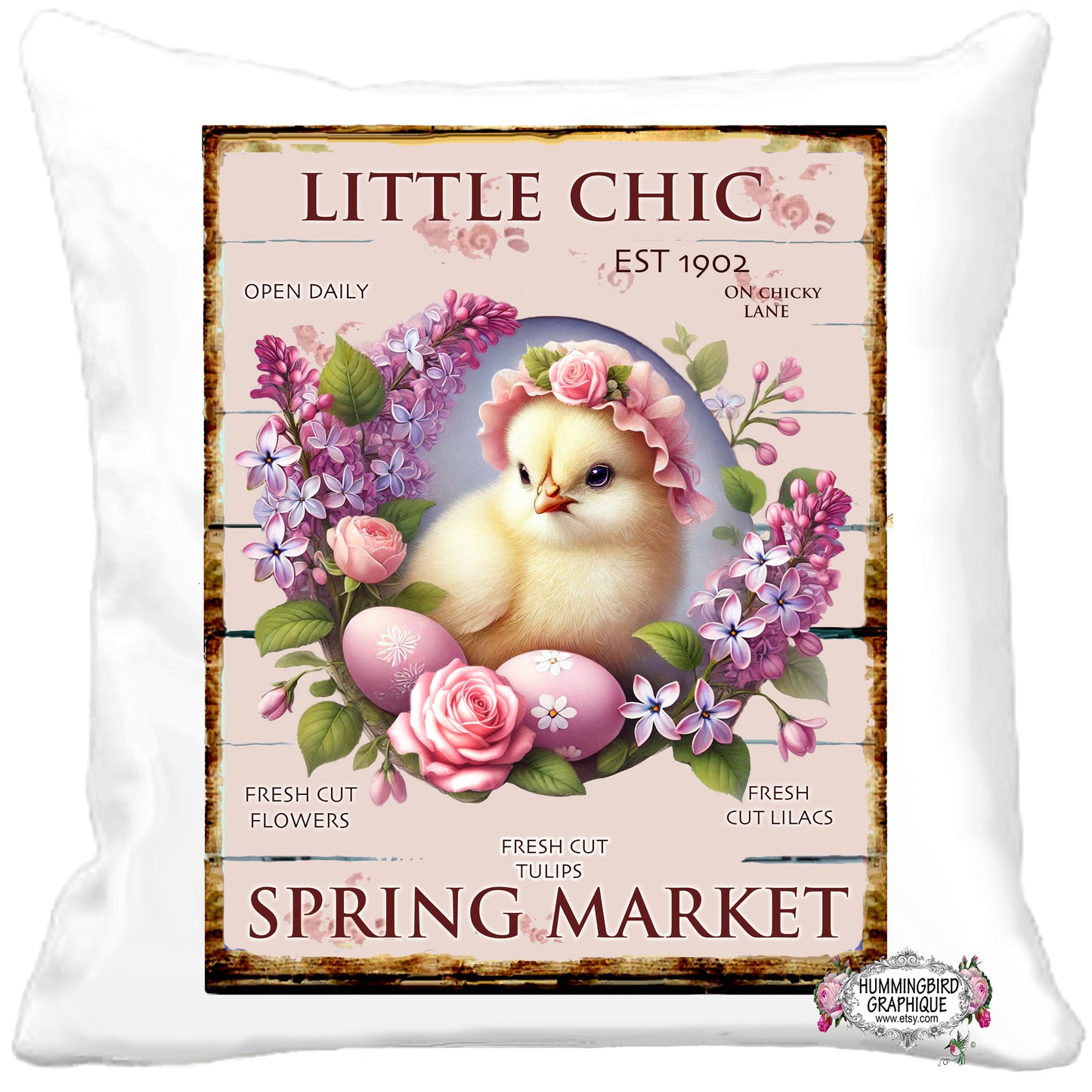 #1087CH CHARMING LITTLE CHIC IN BONNET WITH ROSES LILACS EASTER EGGS WOOD SIGN - COUNTRY