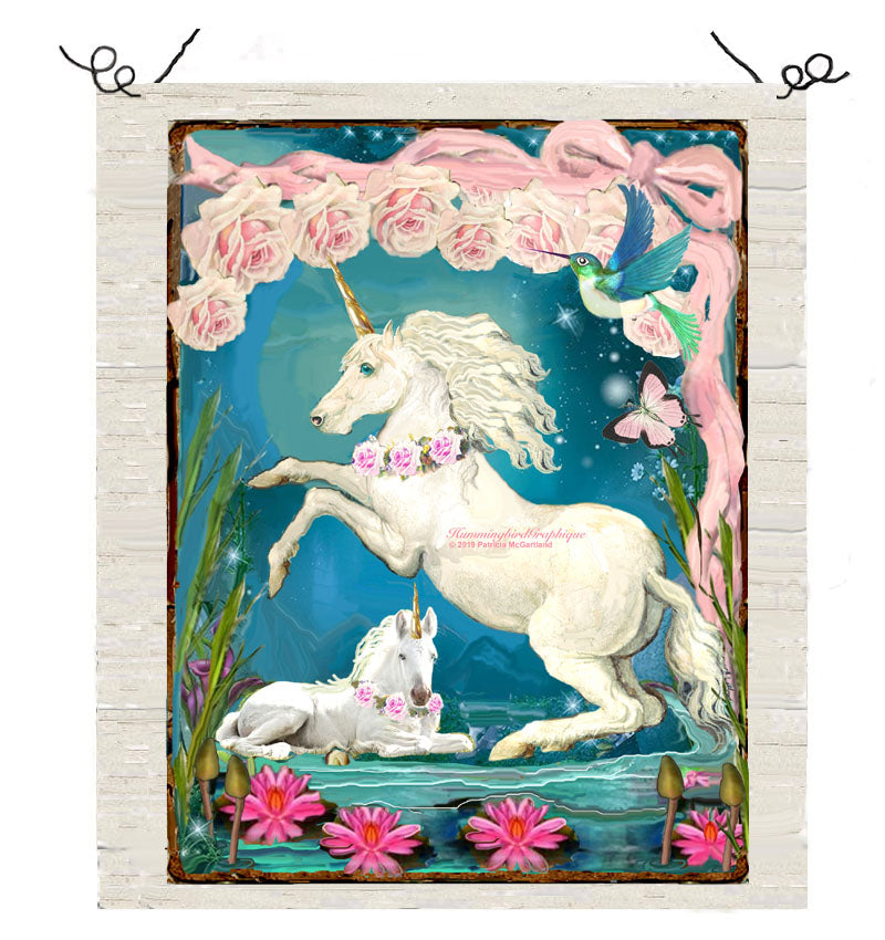 #480 BEAUTIFUL UNICORN AND BABY WITH ROSES AND STARDUST - ANIMALS