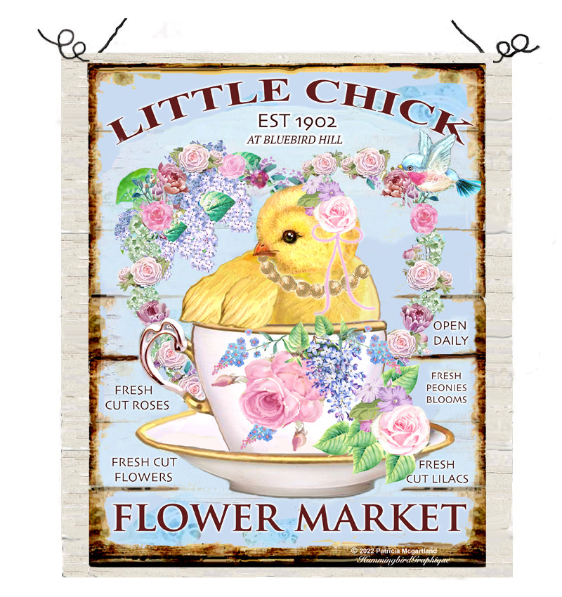 #1091A  LITTLE CHICK FLOWER MARKET FRESH CUT PEONIES SIGN - COUNTRY IMAGE