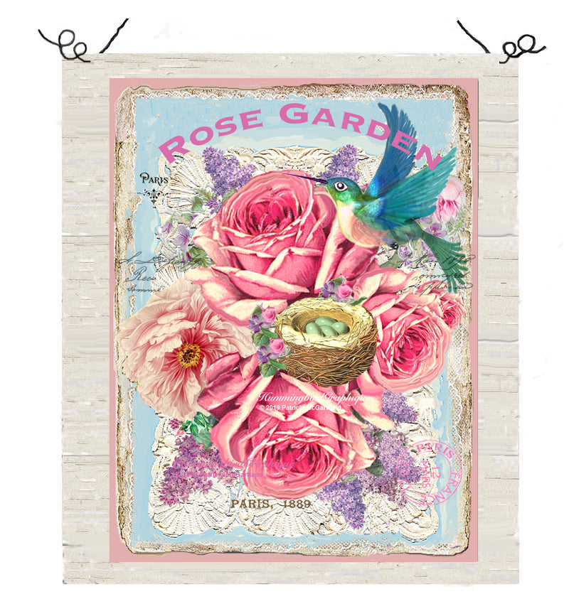 #461 ROSE GARDEN WITH HUMMINGBIRD - BEAUTIFUL SHABBY IMAGE