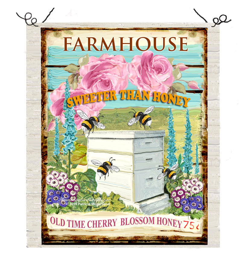 #546 FARMHOUSE OLD TIME CHERRY BLOSSOM HONEY FOR SALE SIGN - COUNTRY IMAGE