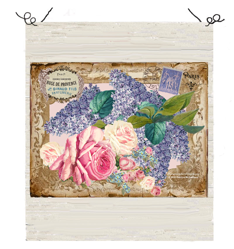 #561 BEAUTIFUL ROSES LILACS STAMP PARIS SIGN - BEAUTIFUL SHABBY IMAGE