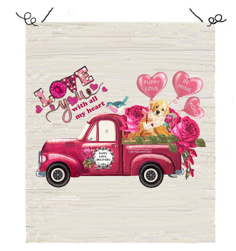 #999 LOVE YOU WITH ALL MY HEART GOLDEN RETRIEVER TRUCK WITH HEART BALLOONS - ANIMALS